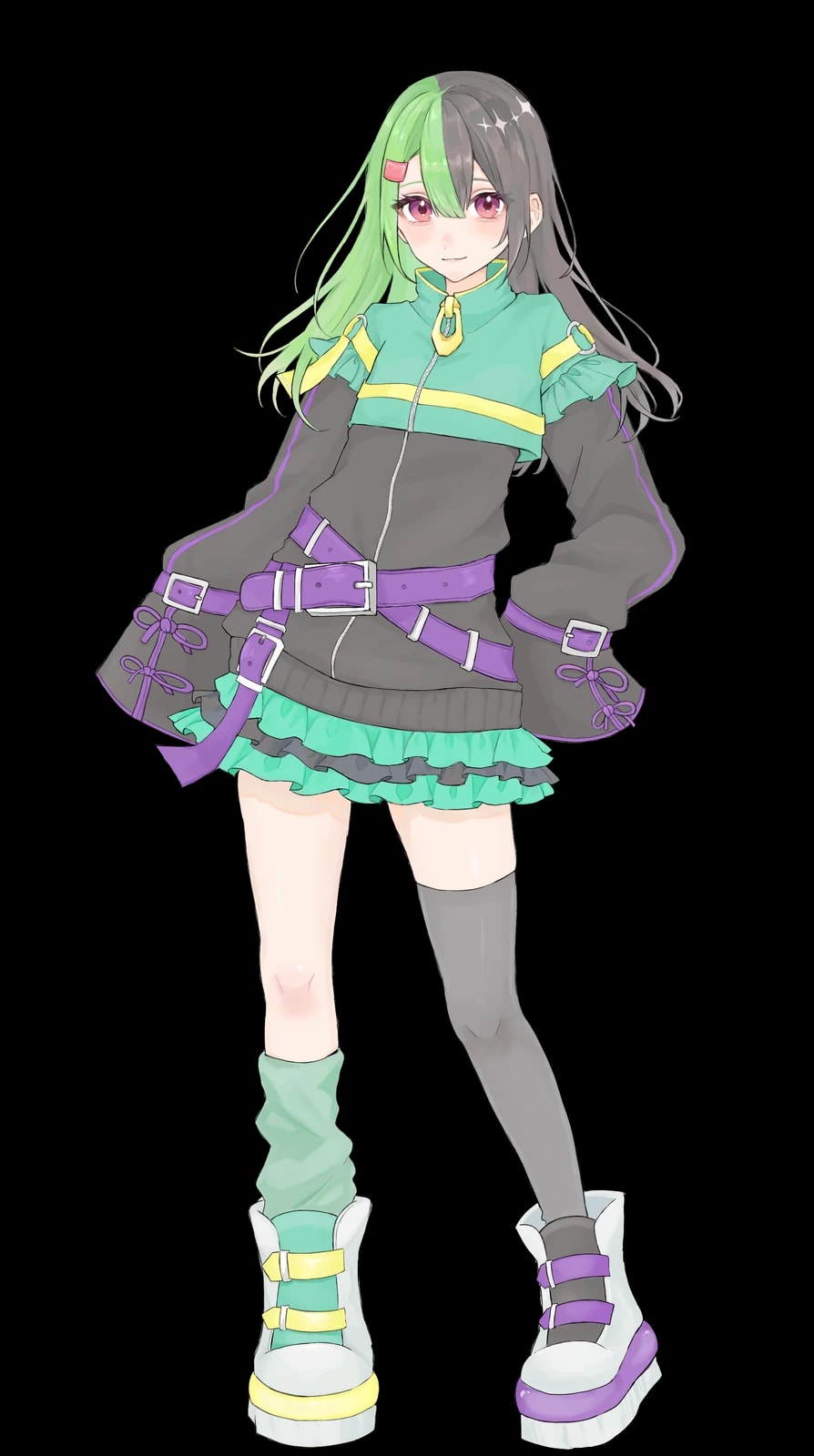 緑とグレーの髪のキャラクターのイラスト